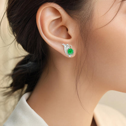 18k White Gold Teardrop Pave with Double Cabochon Jade GIA Certified Earrings
