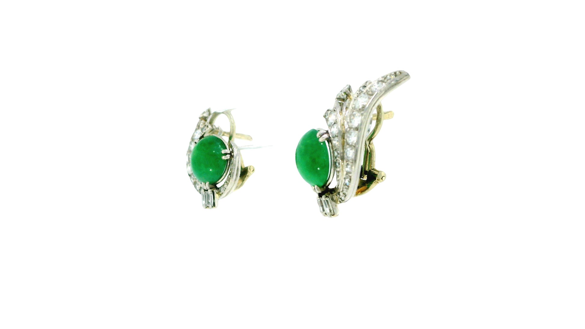 18k White Gold Teardrop Pave with Double Cabochon Jade GIA Certified Earrings