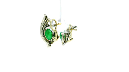 18k White Gold Teardrop Pave with Double Cabochon Jade GIA Certified Earrings