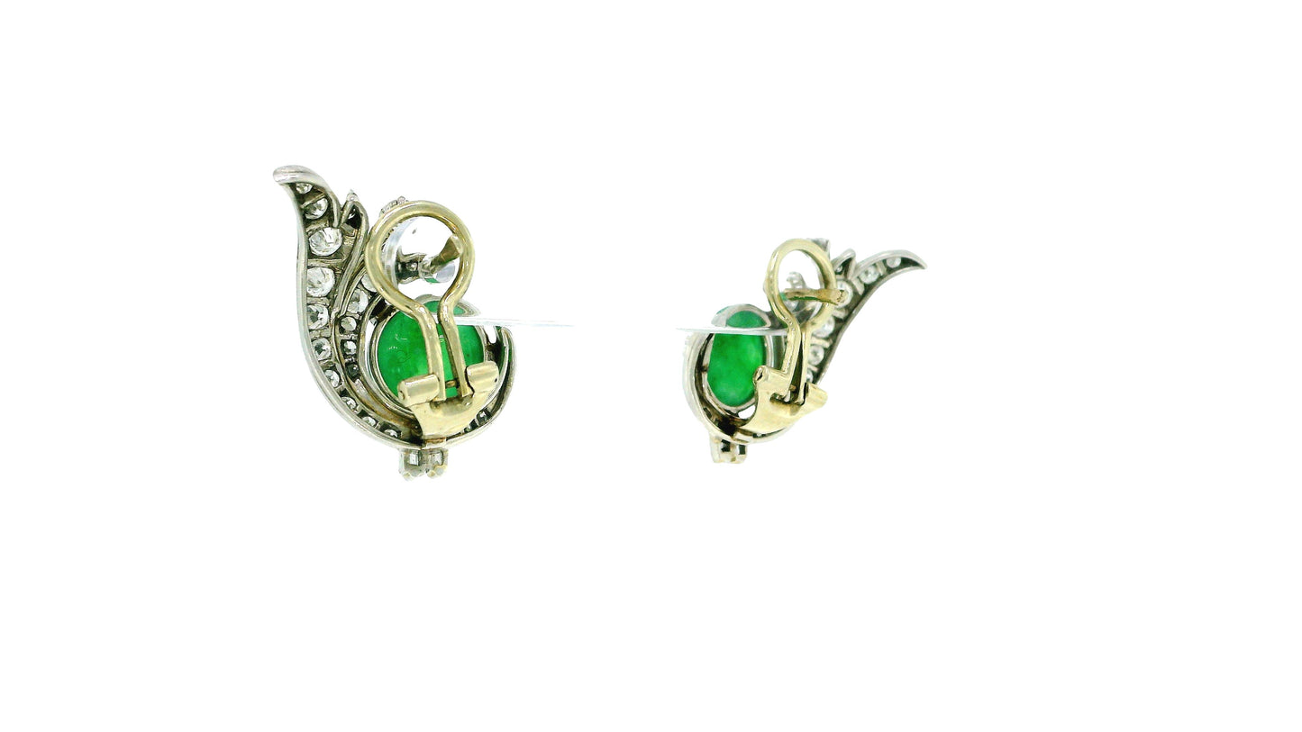 18k White Gold Teardrop Pave with Double Cabochon Jade GIA Certified Earrings