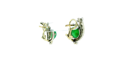18k White Gold Teardrop Pave with Double Cabochon Jade GIA Certified Earrings