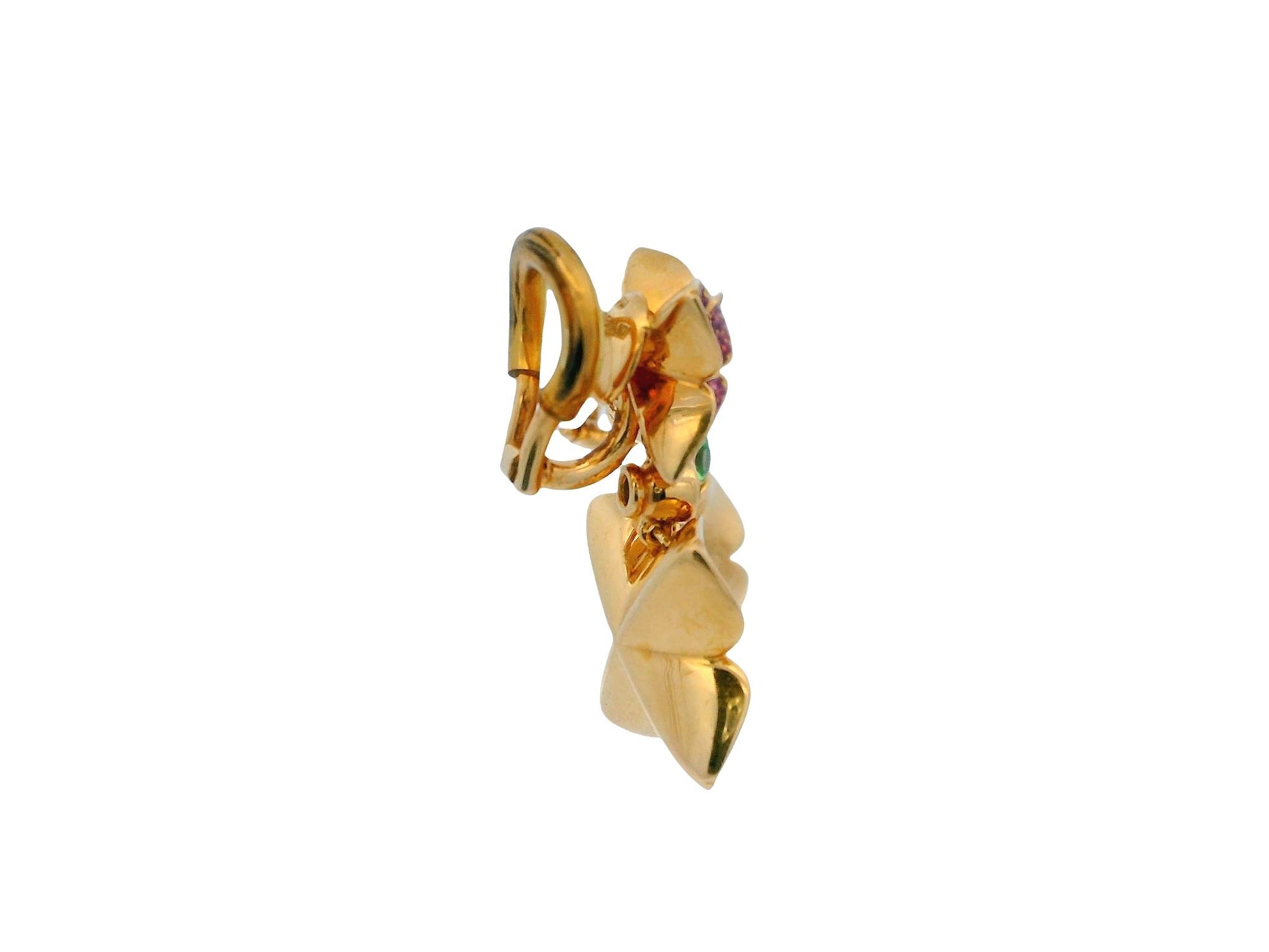 18k Pink Sapphire and Peridot Floral Earrings by Georg Hornemann