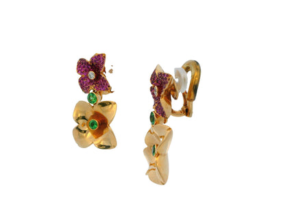 18k Pink Sapphire and Peridot Floral Earrings by Georg Hornemann
