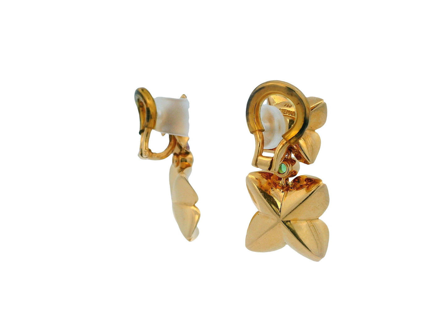 18k Pink Sapphire and Peridot Floral Earrings by Georg Hornemann