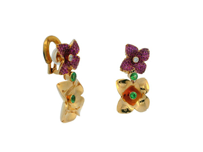 18k Pink Sapphire and Peridot Floral Earrings by Georg Hornemann