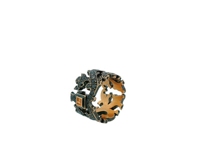 18K w/b Anodized Black Diamonds Pierced  L Center Ring