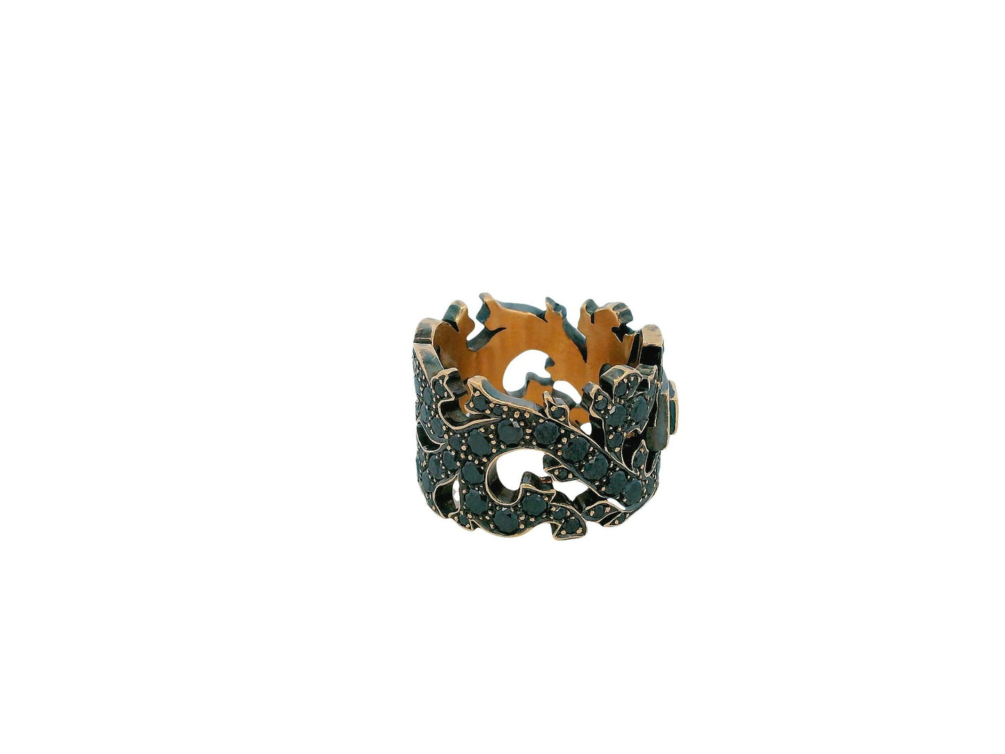 18K w/b Anodized Black Diamonds Pierced  L Center Ring