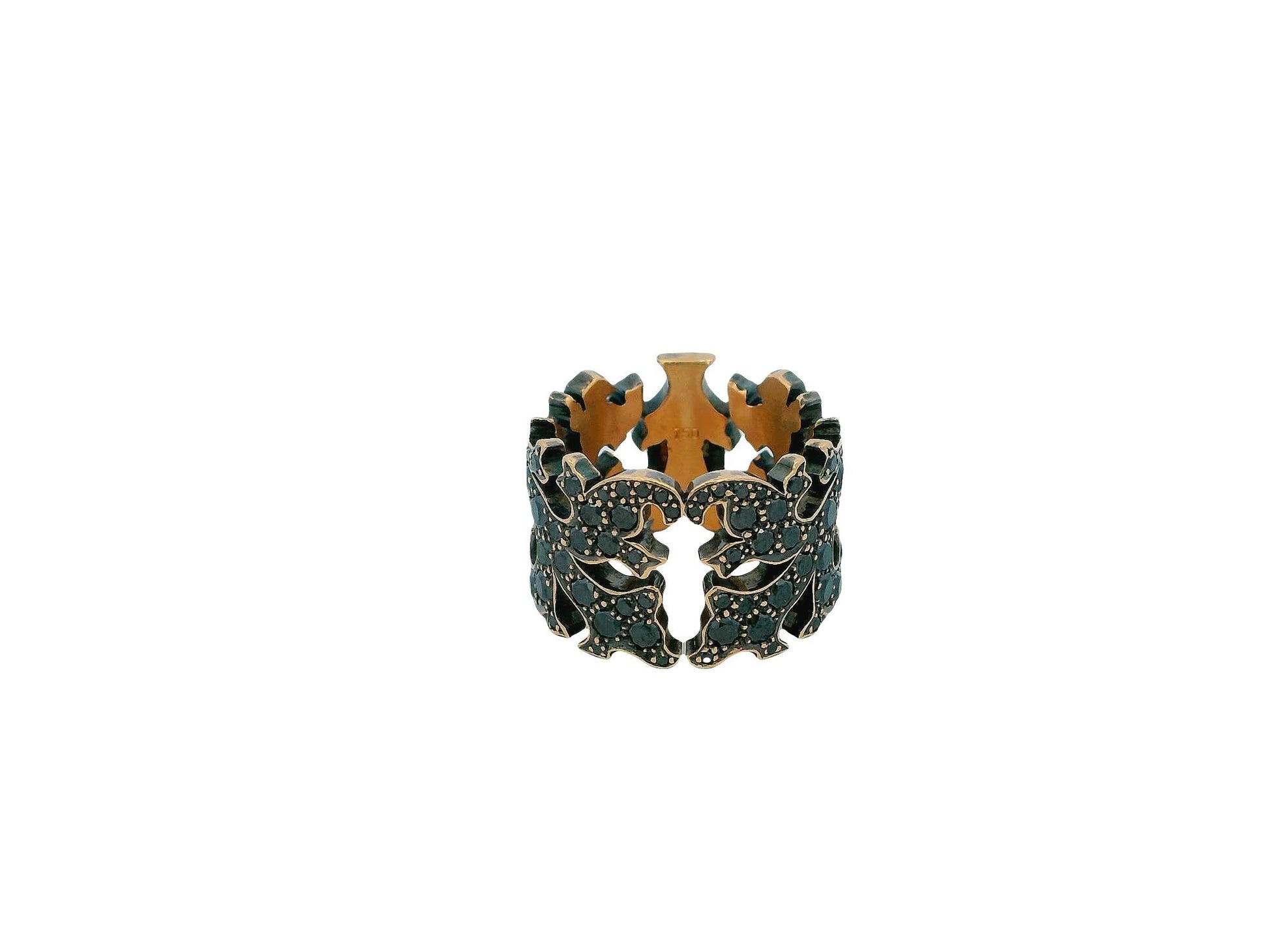 18K w/b Anodized Black Diamonds Pierced  L Center Ring