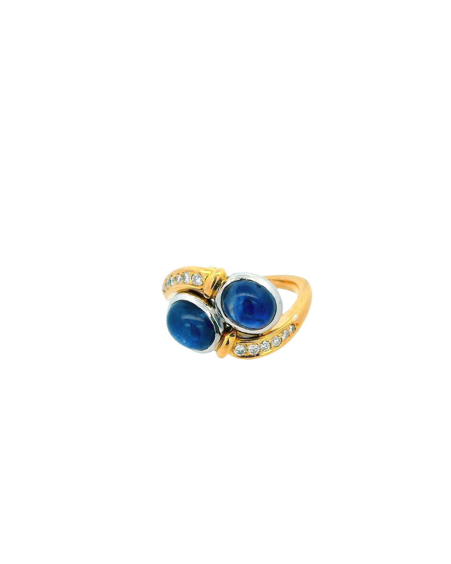 18K Yellow Gold Crossover Sapphire & Diamond Ring
