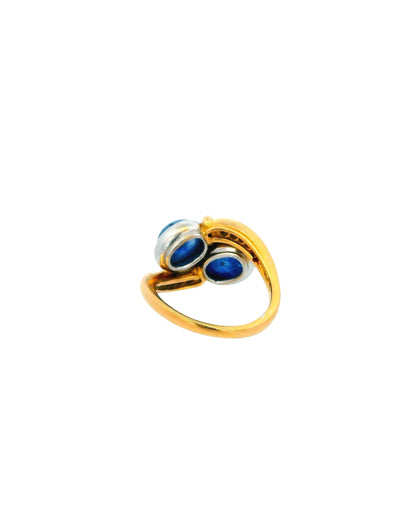 18K Yellow Gold Crossover Sapphire & Diamond Ring