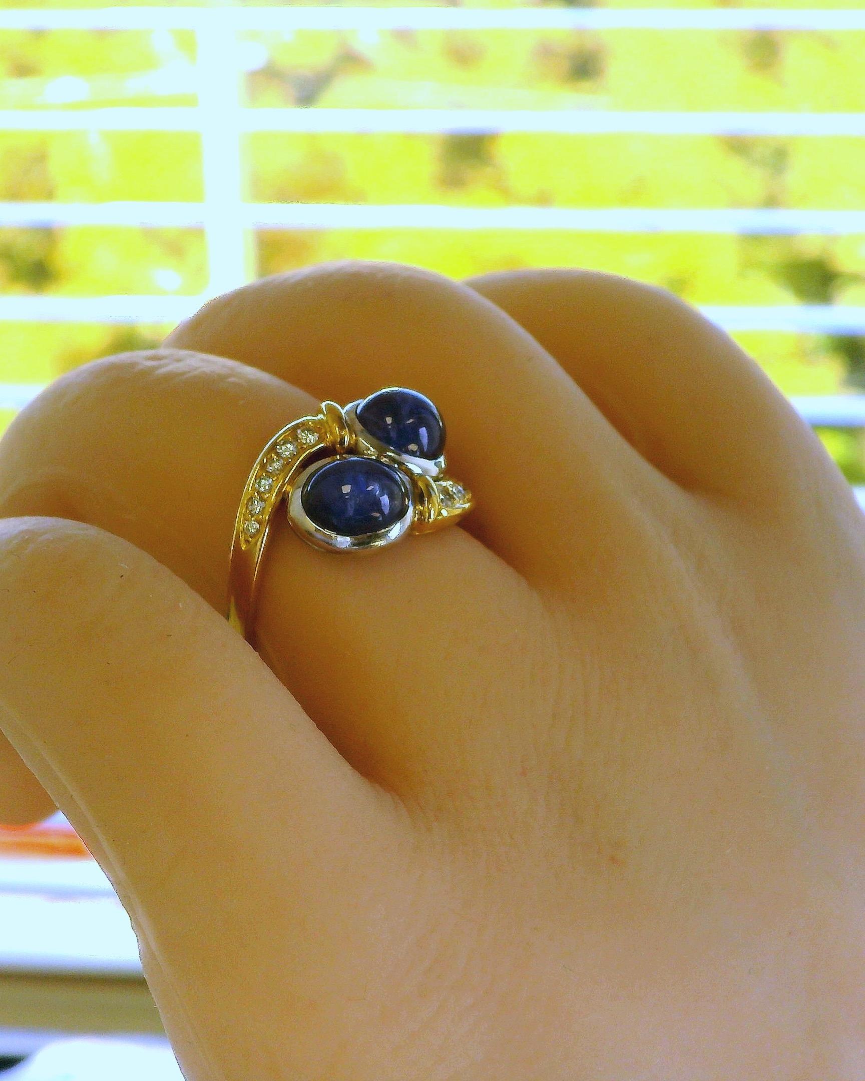 18K Yellow Gold Crossover Sapphire & Diamond Ring