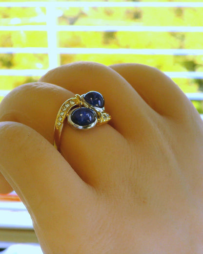 18K Yellow Gold Crossover Sapphire & Diamond Ring