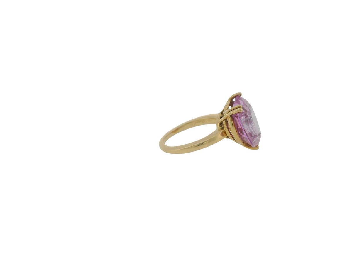 Chopard 18K Yellow Gold Pink Heart Shape Stone with Three Floating Diamond Ring