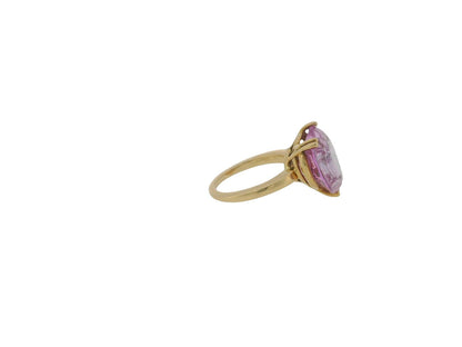 Chopard 18K Yellow Gold Pink Heart Shape Stone with Three Floating Diamond Ring
