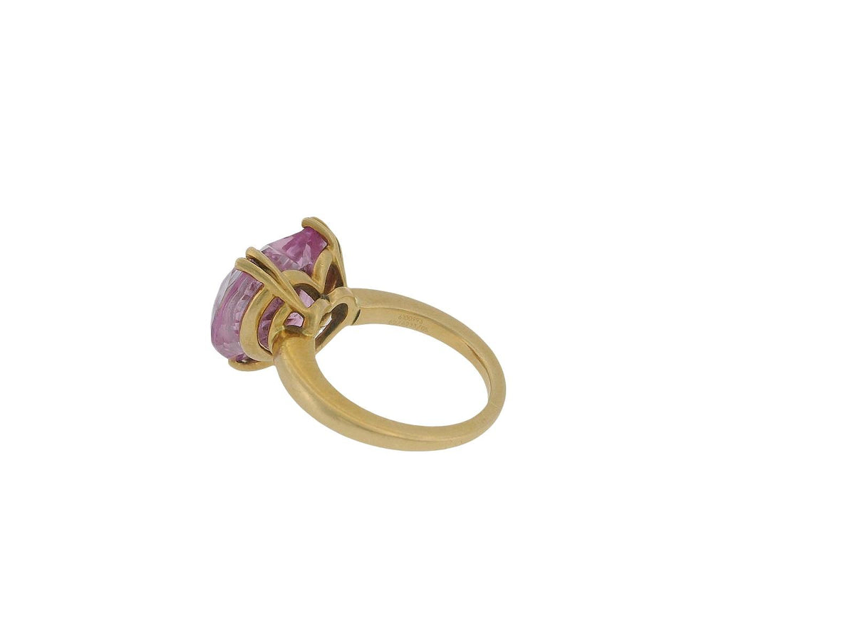 Chopard 18K Yellow Gold Pink Heart Shape Stone with Three Floating Diamond Ring