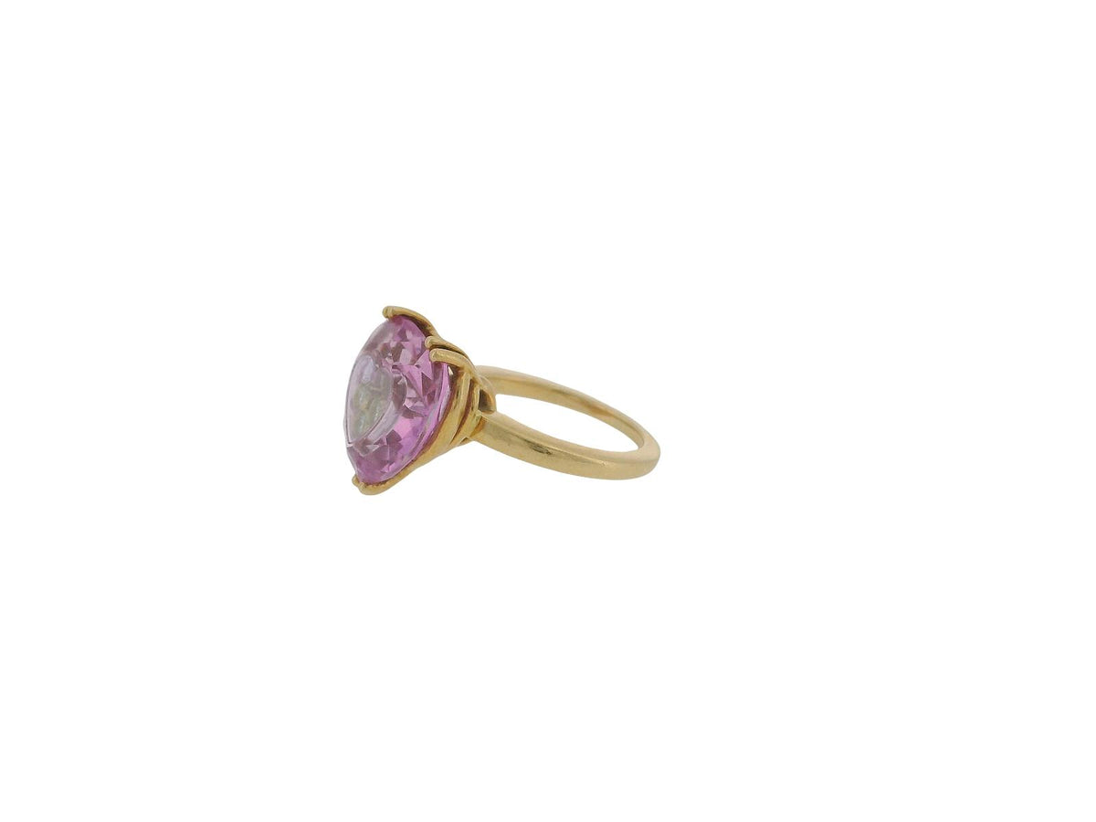 Chopard 18K Yellow Gold Pink Heart Shape Stone with Three Floating Diamond Ring
