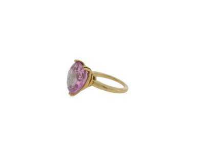 Chopard 18K Yellow Gold Pink Heart Shape Stone with Three Floating Diamond Ring