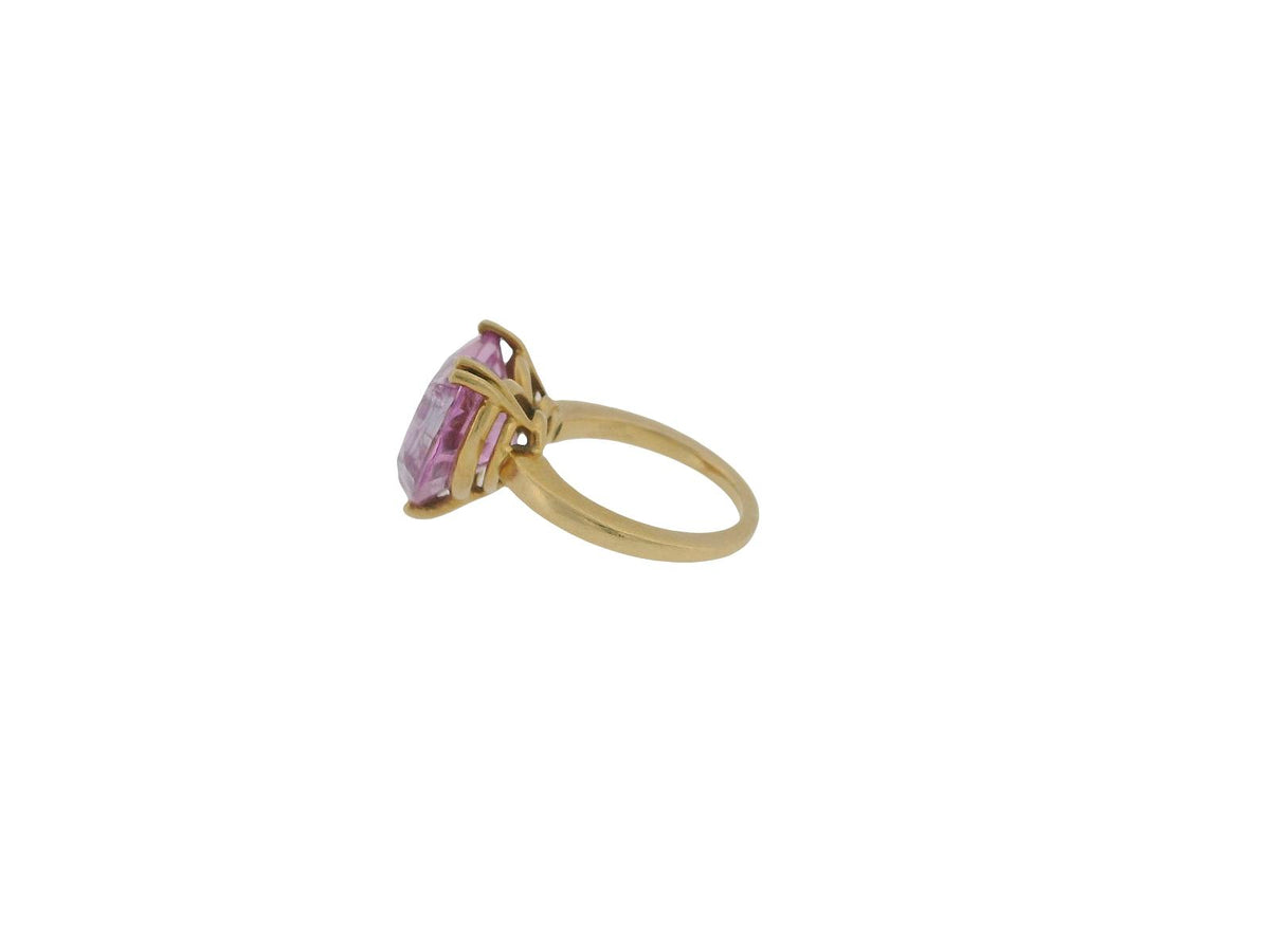 Chopard 18K Yellow Gold Pink Heart Shape Stone with Three Floating Diamond Ring
