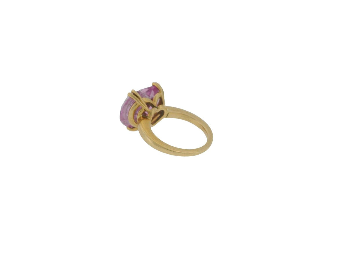 Chopard 18K Yellow Gold Pink Heart Shape Stone with Three Floating Diamond Ring