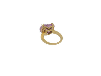 Chopard 18K Yellow Gold Pink Heart Shape Stone with Three Floating Diamond Ring