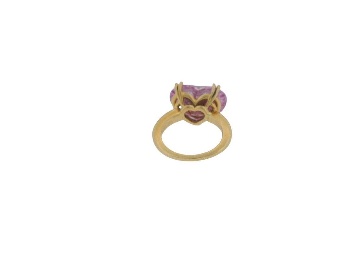 Chopard 18K Yellow Gold Pink Heart Shape Stone with Three Floating Diamond Ring