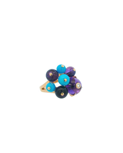 Cartier "Délice de Goya" 18k Gold Ring Amyth, Blue Agate W/Diamond in Center