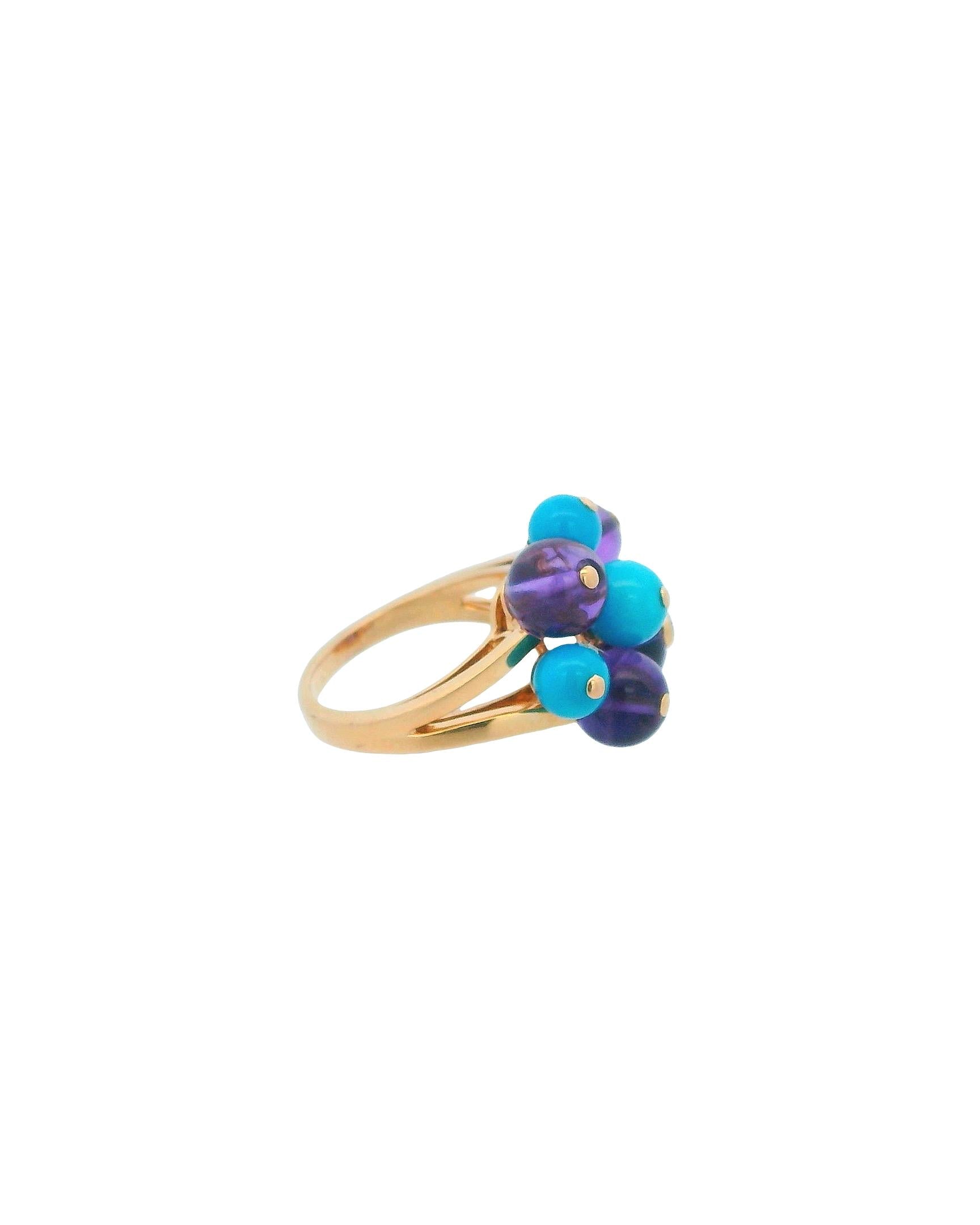 Cartier "Délice de Goya" 18k Gold Ring Amyth, Blue Agate W/Diamond in Center