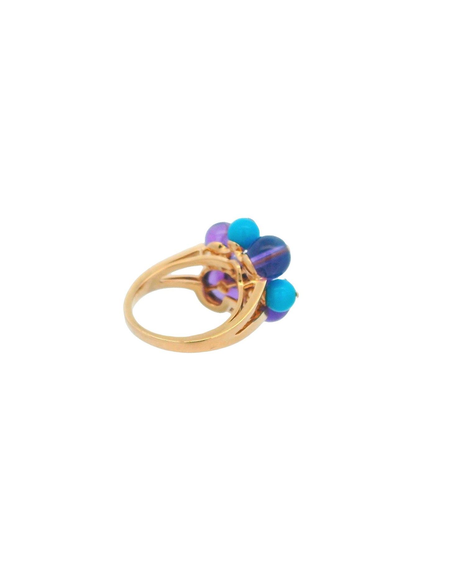 Cartier "Délice de Goya" 18k Gold Ring Amyth, Blue Agate W/Diamond in Center