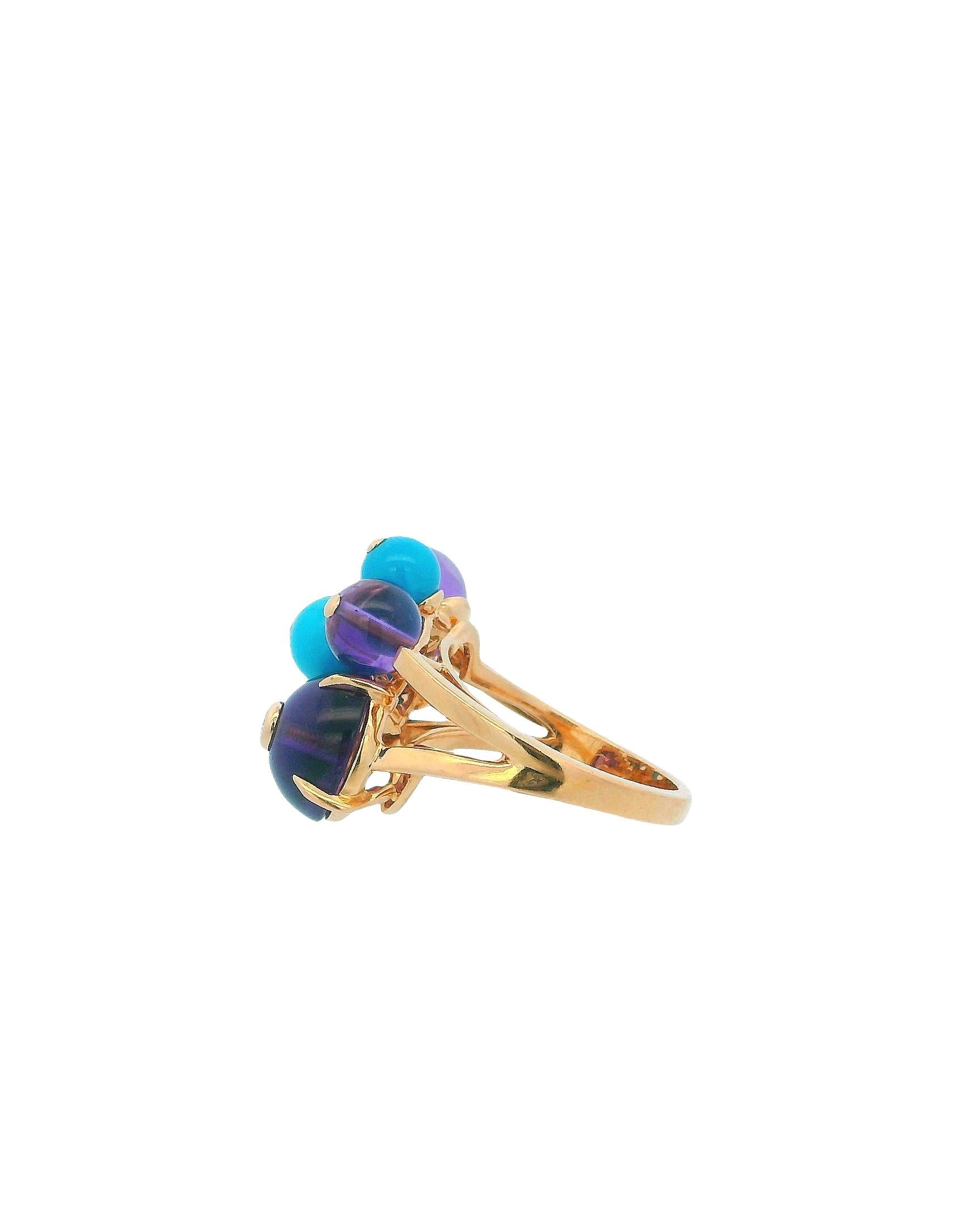 Cartier "Délice de Goya" 18k Gold Ring Amyth, Blue Agate W/Diamond in Center