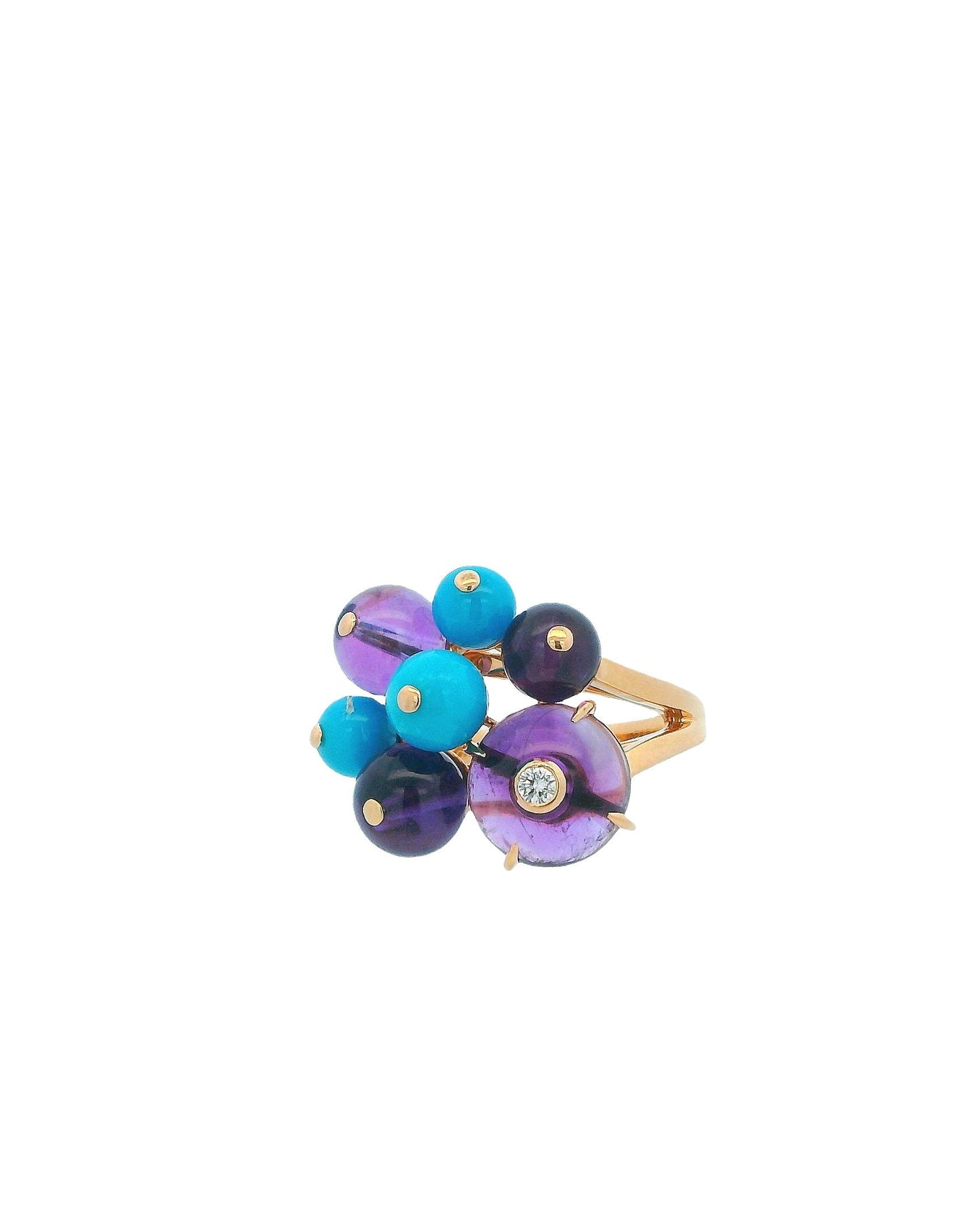 Cartier "Délice de Goya" 18k Gold Ring Amyth, Blue Agate W/Diamond in Center