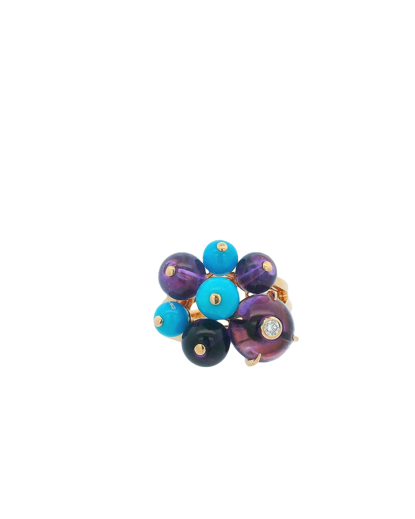 Cartier "Délice de Goya" 18k Gold Ring Amyth, Blue Agate W/Diamond in Center