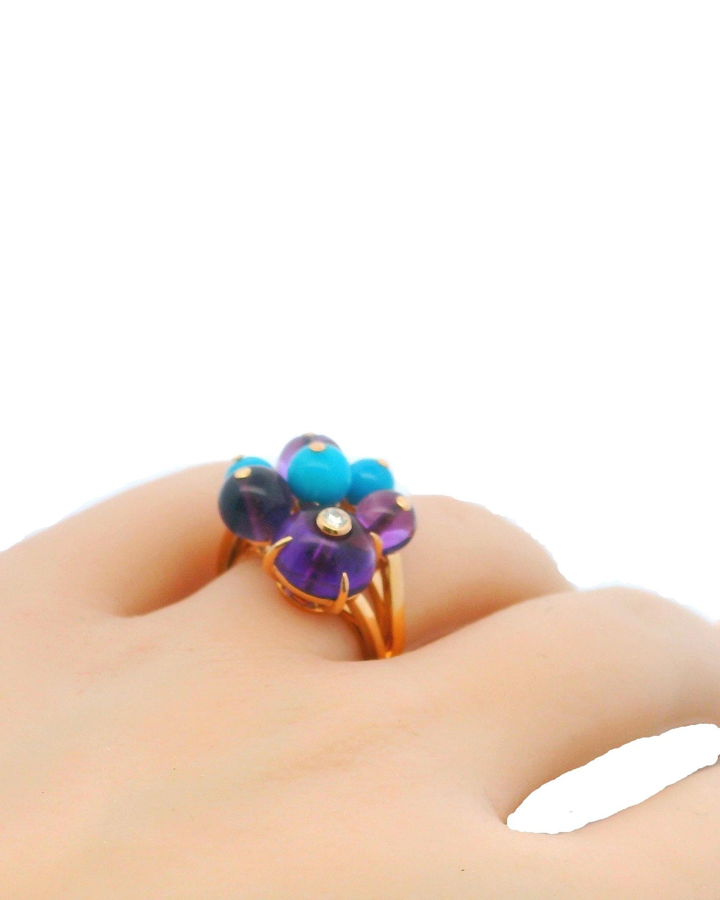 Cartier "Délice de Goya" 18k Gold Ring Amyth, Blue Agate W/Diamond in Center
