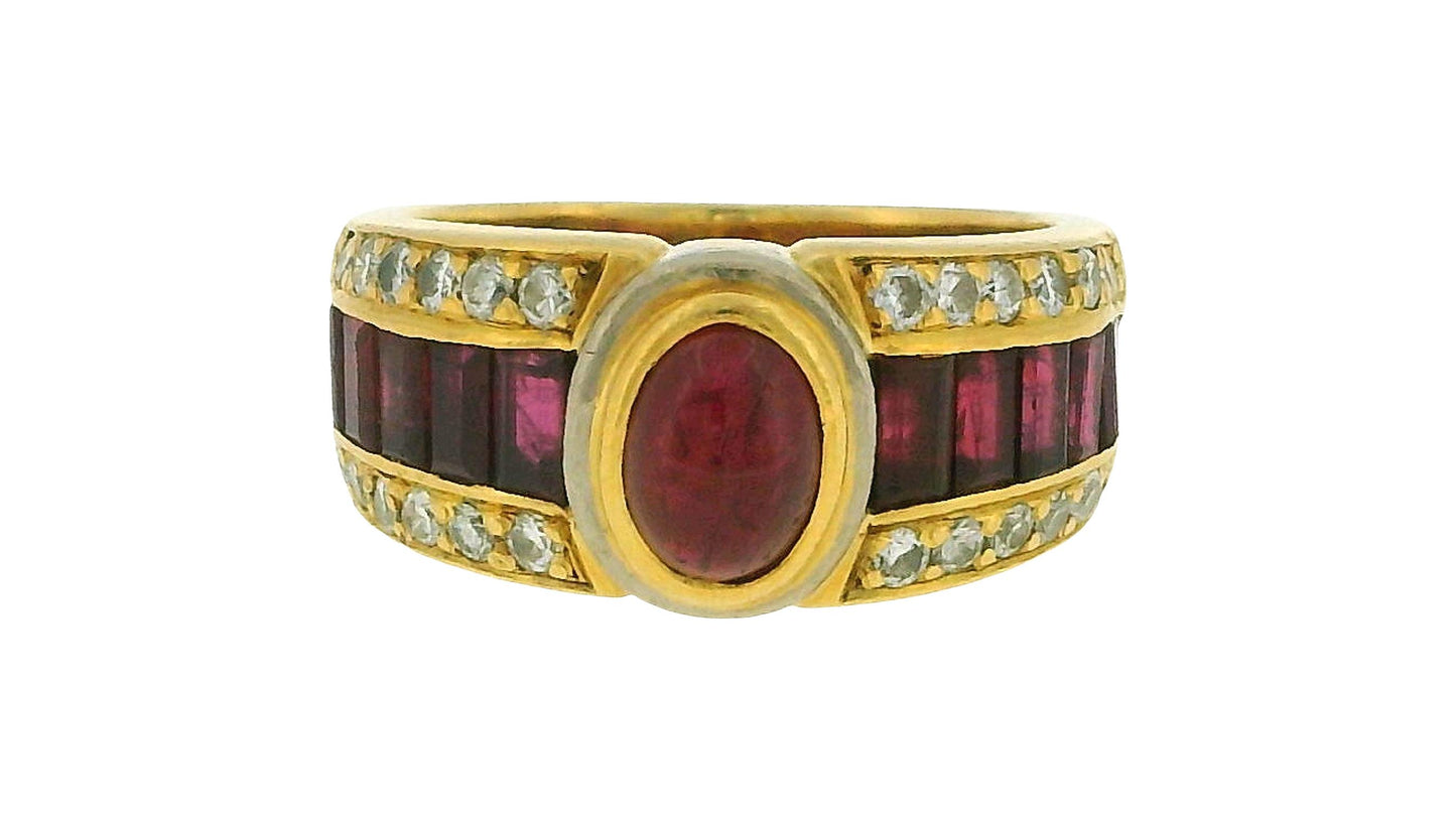 18K Yellow and White Gold Cabochon Ruby Ring