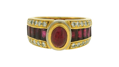 18K Yellow and White Gold Cabochon Ruby Ring