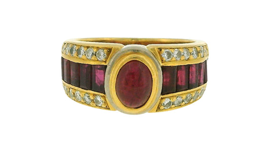 18K Yellow and White Gold Cabochon Ruby Ring