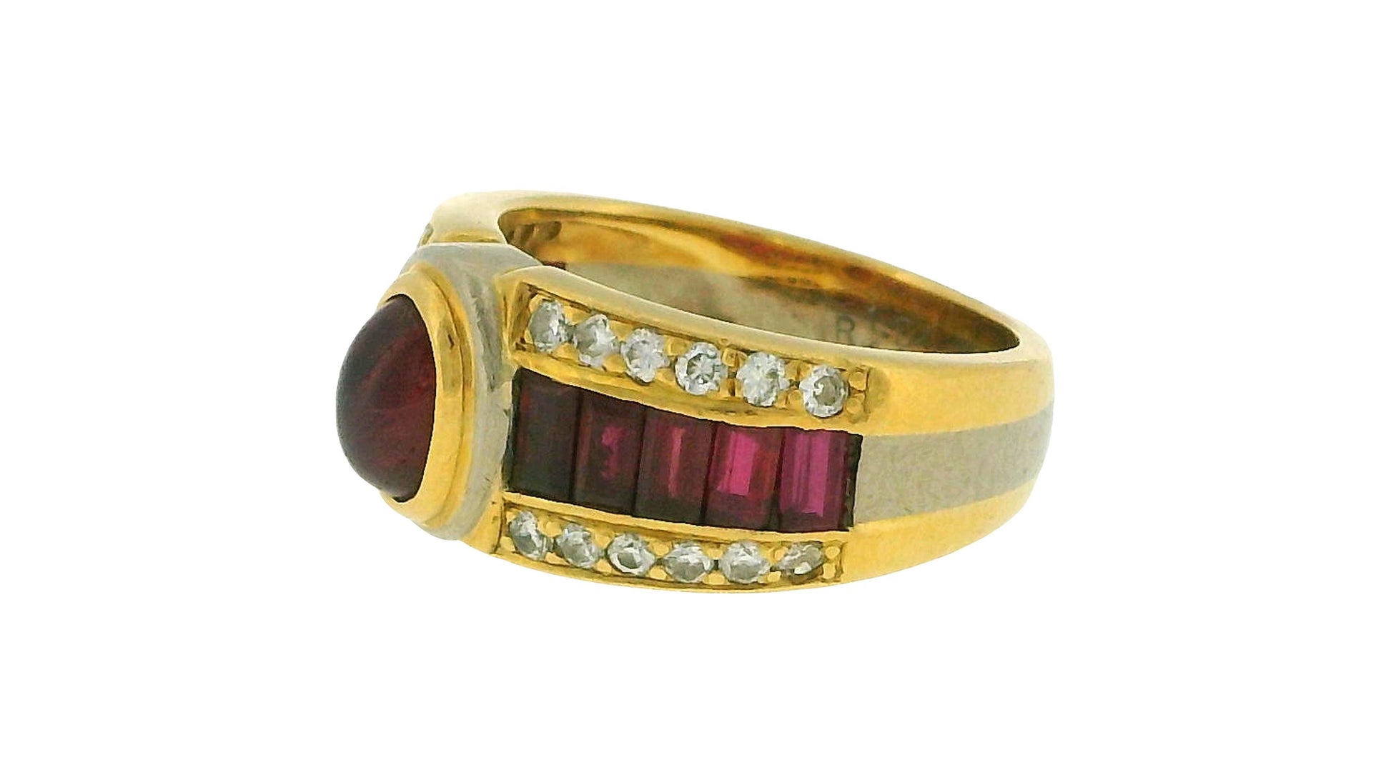 18K Yellow and White Gold Cabochon Ruby Ring