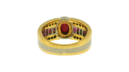 18K Yellow and White Gold Cabochon Ruby Ring