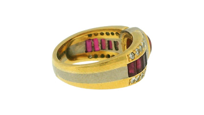 18K Yellow and White Gold Cabochon Ruby Ring