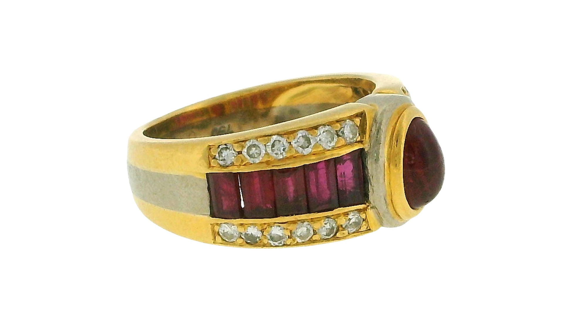 18K Yellow and White Gold Cabochon Ruby Ring