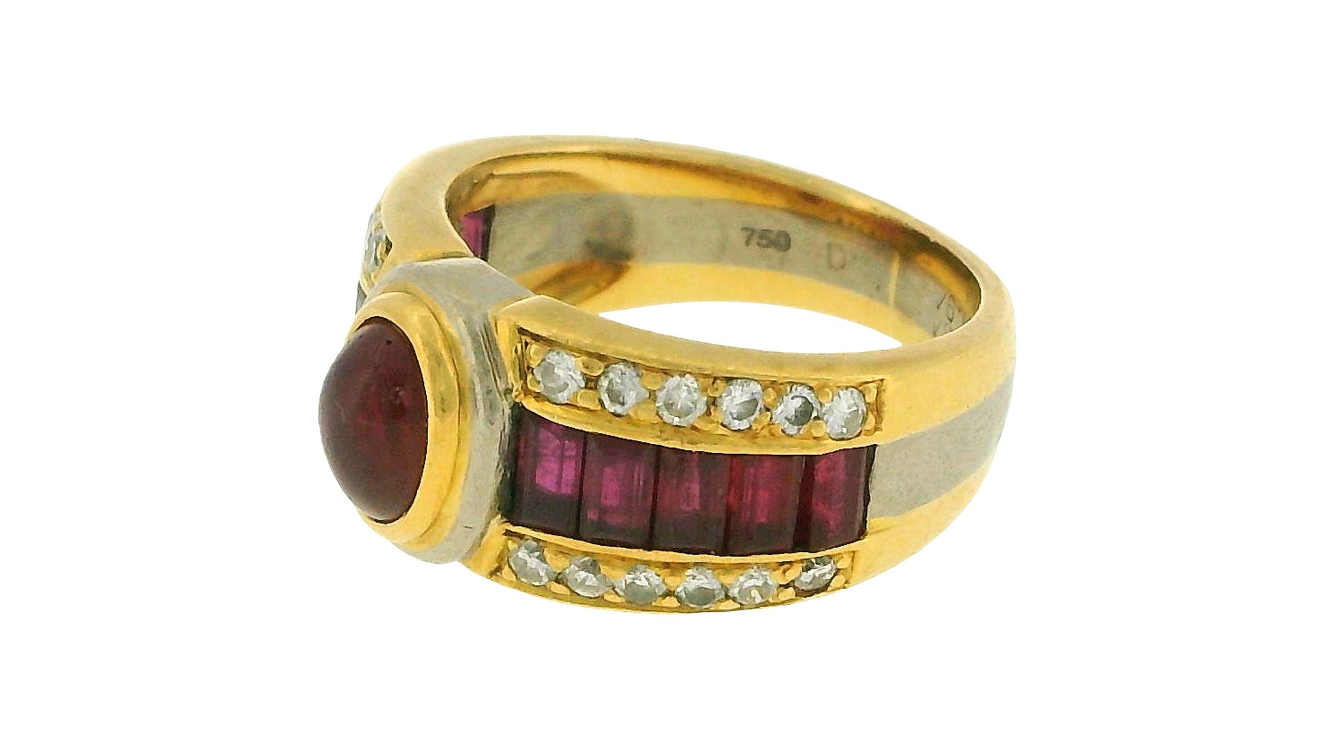 18K Yellow and White Gold Cabochon Ruby Ring