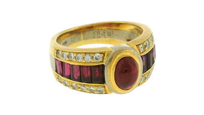 18K Yellow and White Gold Cabochon Ruby Ring