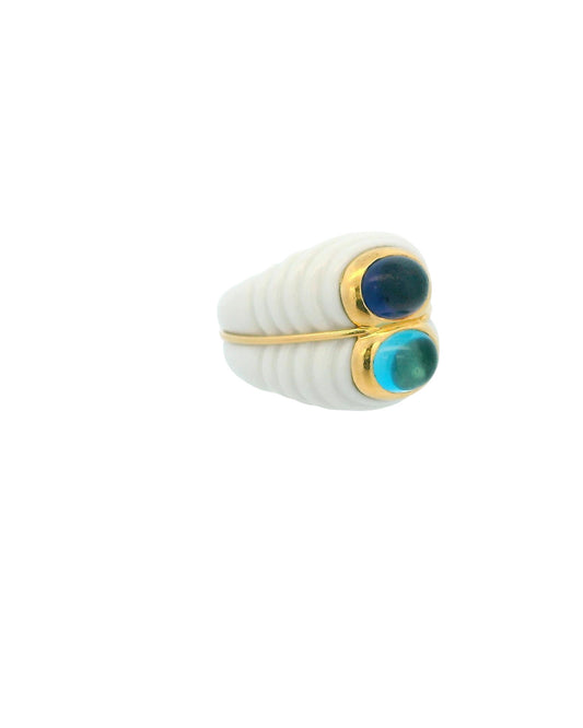 Bvlgari Chandra Ceramic & 18k Gold Fluted Two Stone Ring