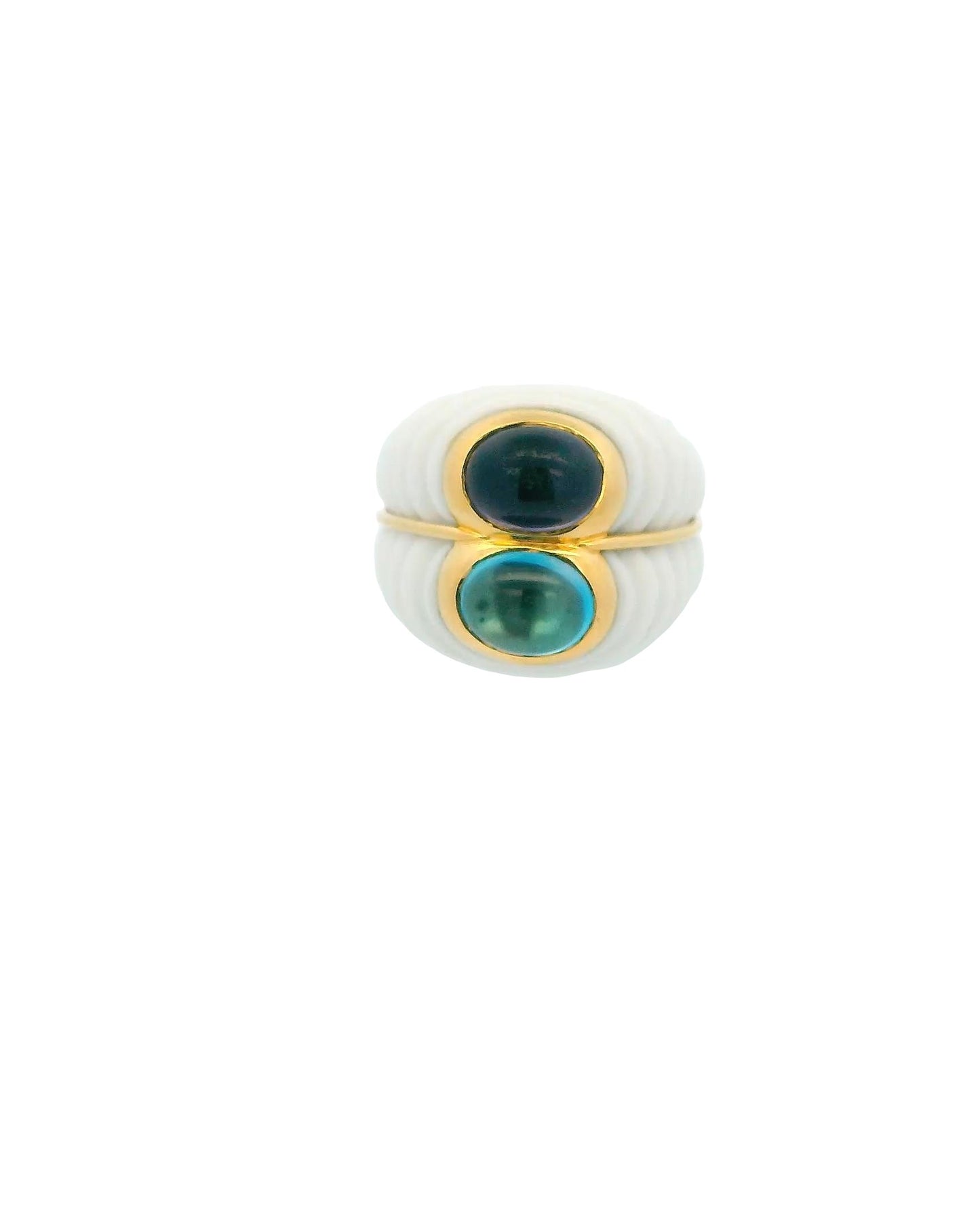 Bvlgari Chandra Ceramic & 18k Gold Fluted Two Stone Ring