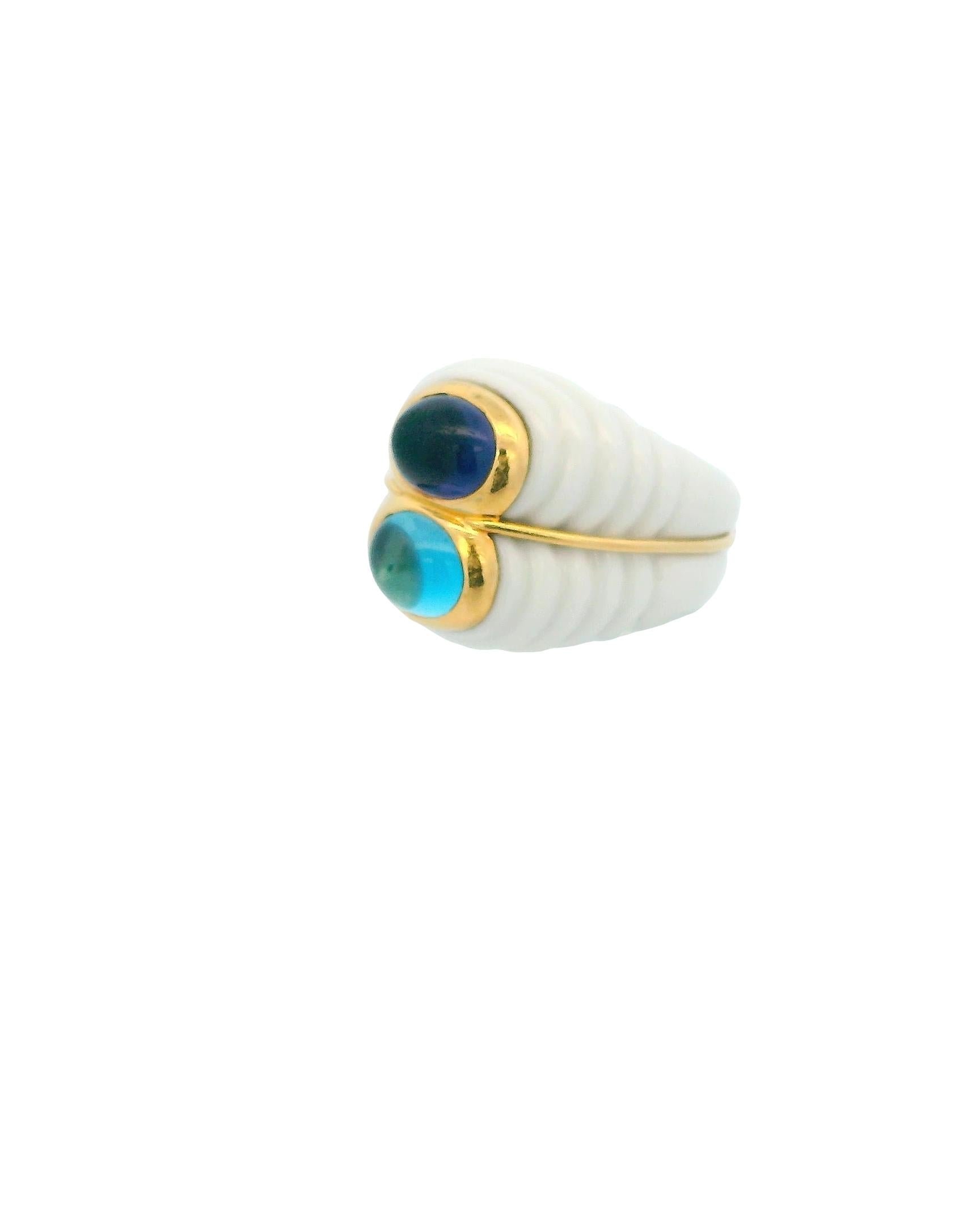 Bvlgari Chandra Ceramic & 18k Gold Fluted Two Stone Ring