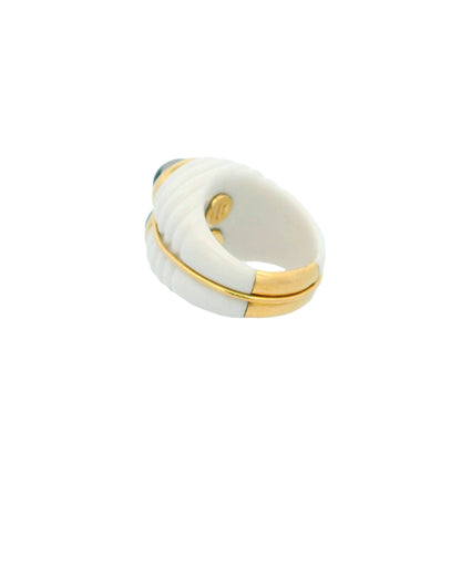 Bvlgari Chandra Ceramic & 18k Gold Fluted Two Stone Ring