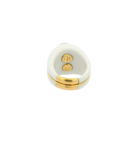 Bvlgari Chandra Ceramic & 18k Gold Fluted Two Stone Ring