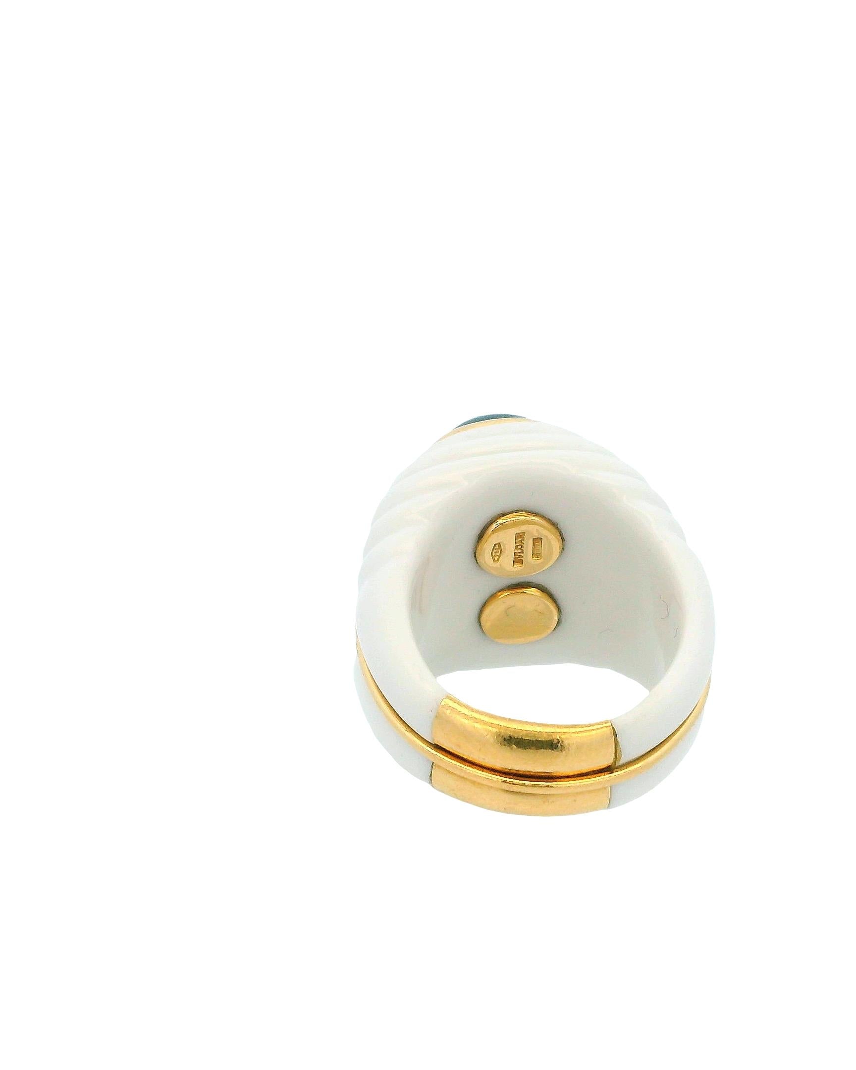 Bvlgari Chandra Ceramic & 18k Gold Fluted Two Stone Ring