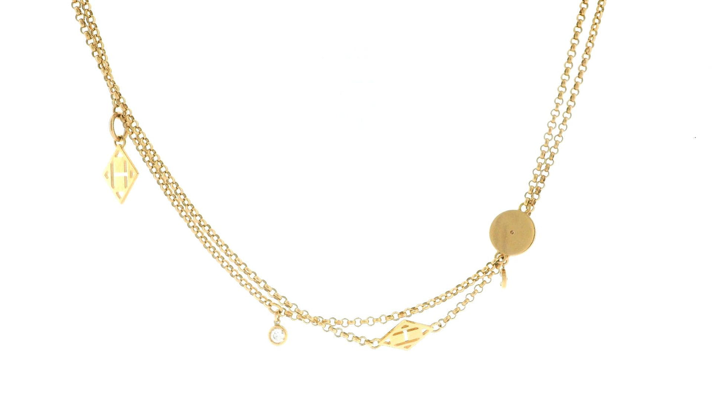 Hermès 18k Gold Double Chain with Diamond Accents and Round Tags Necklace