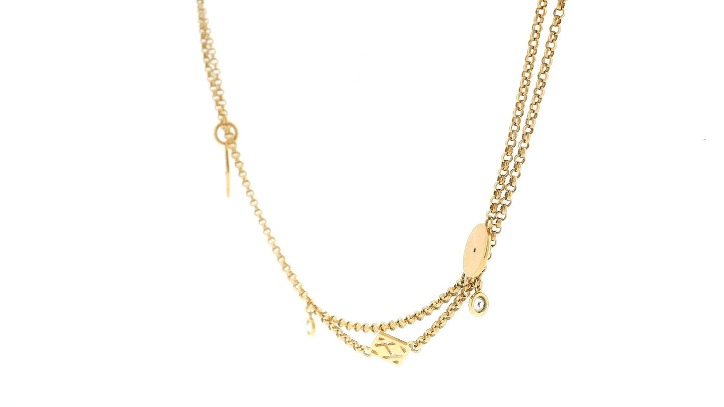 Hermès 18k Gold Double Chain with Diamond Accents and Round Tags Necklace