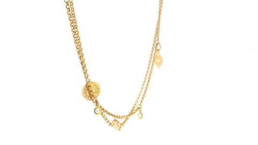 Hermès 18k Gold Double Chain with Diamond Accents and Round Tags Necklace